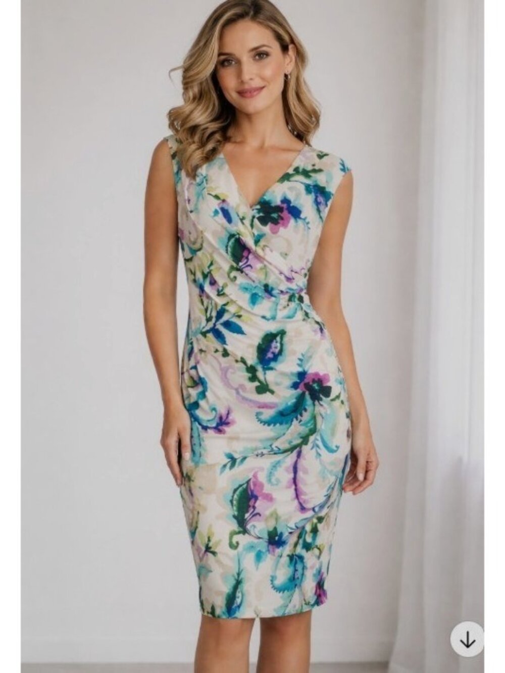 Lauren Ralph Lauren Floral Sheath Dress Ruched Pastel Wedding Guest